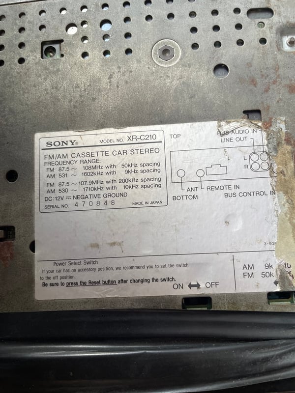SONY MODEL NO. XR-C210  CAR STEREO FREQUENCY