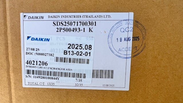 ขายแผงรังผึ่ง ระบายความร้อนแอร์ Daikin RKZ24VV2S ของแท้ ใหม่