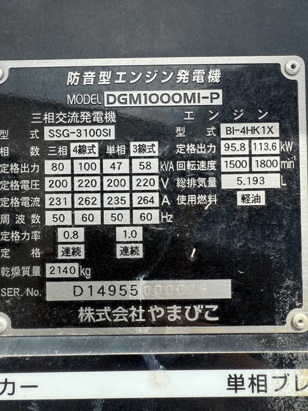 DGM1000MI-P :เครื่องปั่นไฟ Shidaiwa genset 80KVA 100KVA OEK 098-5625920 