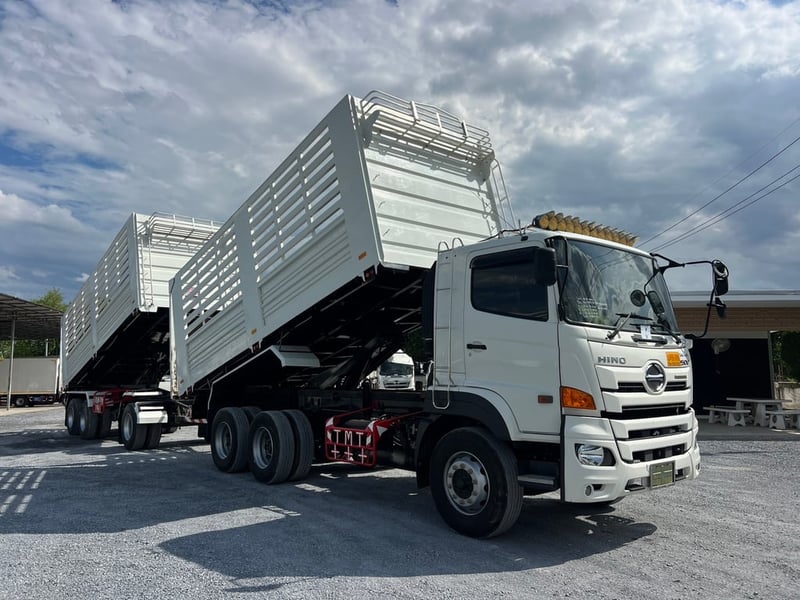  Hino FM1A 344 HP ปี 66 ไมล์น้อย 102,000 KM. #แม่ลูกดั้มพ์เกษตร กระบะเหล็กอู่ไทยมาวิน #LEK1272-1273