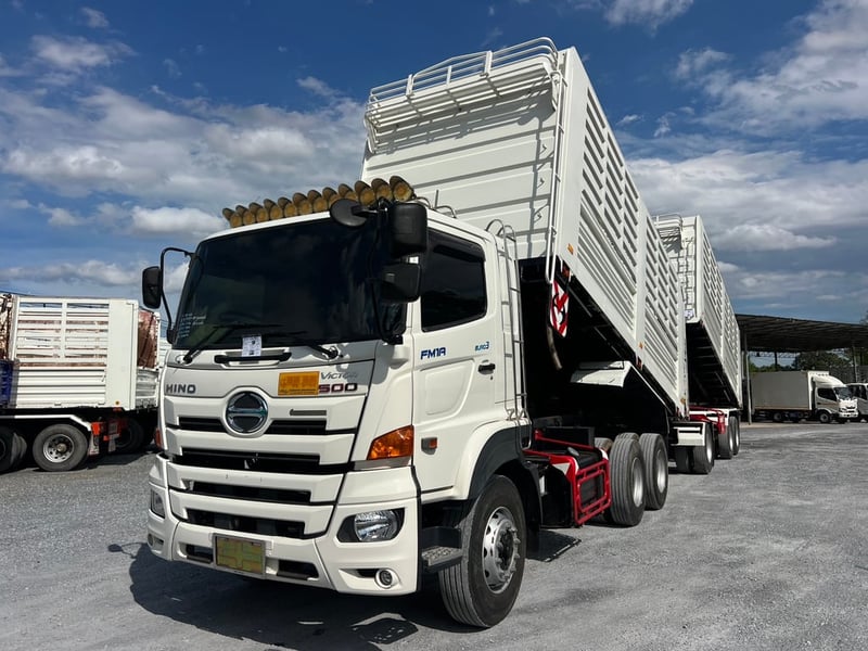  Hino FM1A 344 HP ปี 66 ไมล์น้อย 102,000 KM. #แม่ลูกดั้มพ์เกษตร กระบะเหล็กอู่ไทยมาวิน #LEK1272-1273