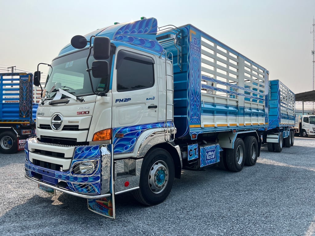HINO  FM2P 380 HP ปี 2566 ไมล์ 170,000 km. #10ล้อพ่วงกระบะเหล็กดั้มเกษตร #LEK586-585