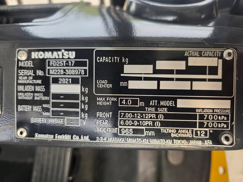 รถโฟล์คลิฟท์มือสอง KOMATSU FD25T-17