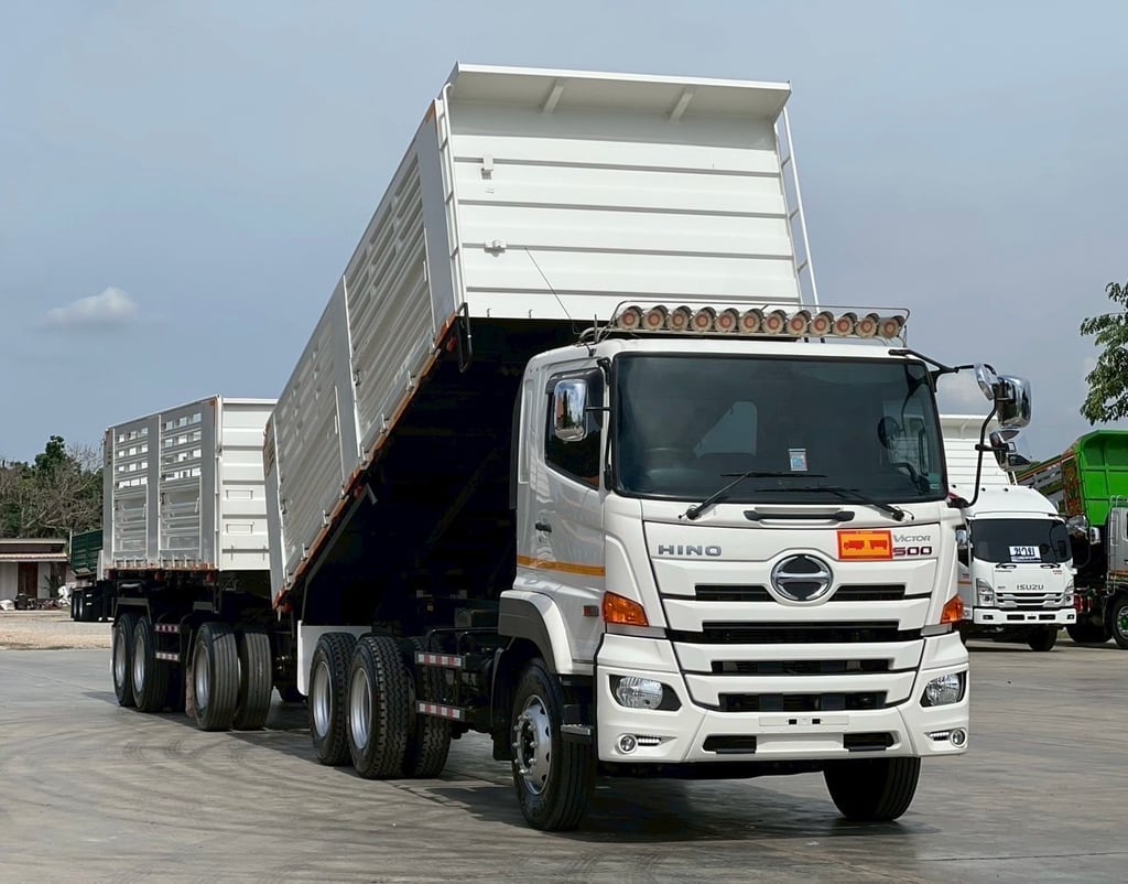 HINO FM1A 344 พ่วงแม่ลูกดั้มพ์หินทราย   กะบะสามมิตร