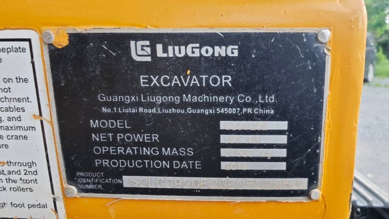 ขายรถขุดมือสอง Liugong 920E ใช้งาน 7 พันชั่วโมง