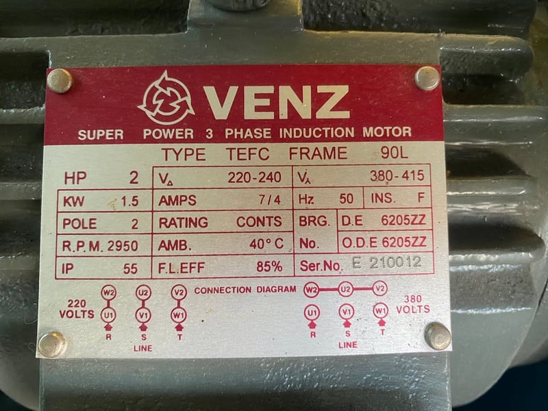 ขายมอเตอร์ 3 เฟส VENZ 2 แรงม้า (มือสอง) สภาพสวย พร้อมใช้งาน