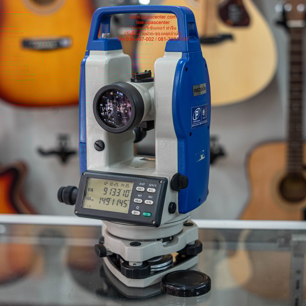 กล้องวัดมุม PRECISION รุ่น DE-2L (มีเลเซอร์ชี้เป้า), กําลังขยายของเลนส์ 30 เท่า มือสอง ของแท้ สภาพใหม่ พร้อมกล่อง ขาตั้ง Topcon TP110