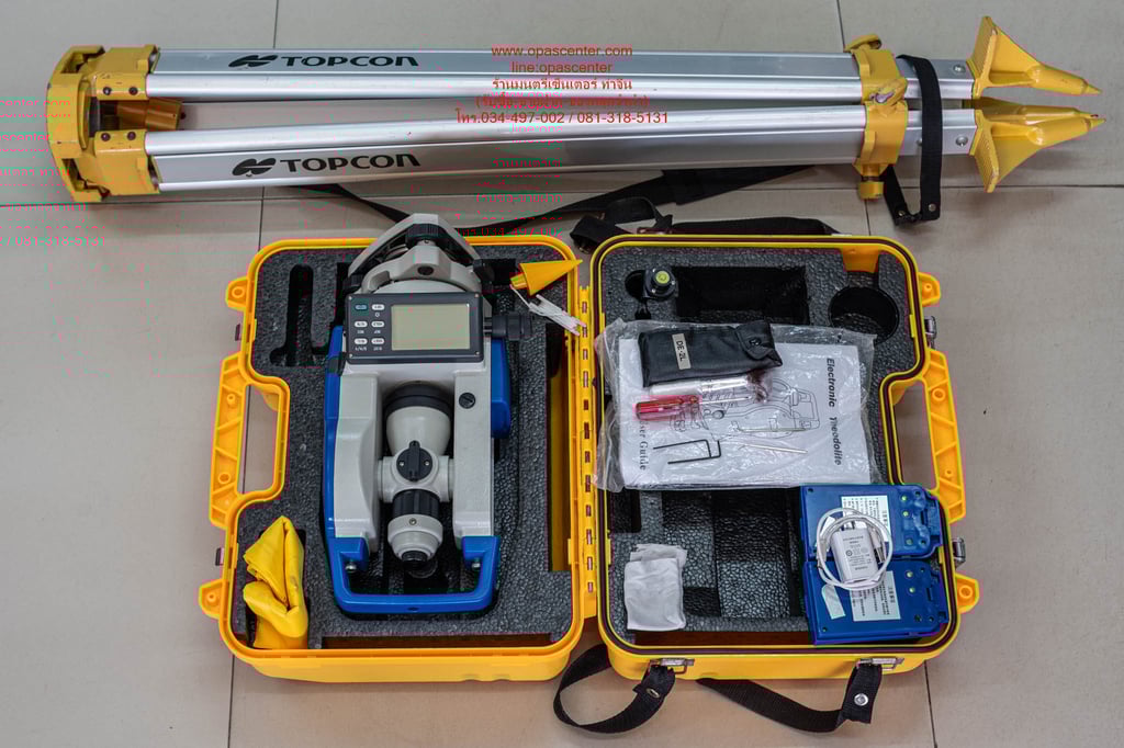 กล้องวัดมุม PRECISION รุ่น DE-2L (มีเลเซอร์ชี้เป้า), กําลังขยายของเลนส์ 30 เท่า มือสอง ของแท้ สภาพใหม่ พร้อมกล่อง ขาตั้ง Topcon TP110
