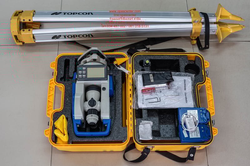 กล้องวัดมุม PRECISION รุ่น DE-2L (มีเลเซอร์ชี้เป้า), กําลังขยายของเลนส์ 30 เท่า มือสอง ของแท้ สภาพใหม่ พร้อมกล่อง ขาตั้ง Topcon TP110