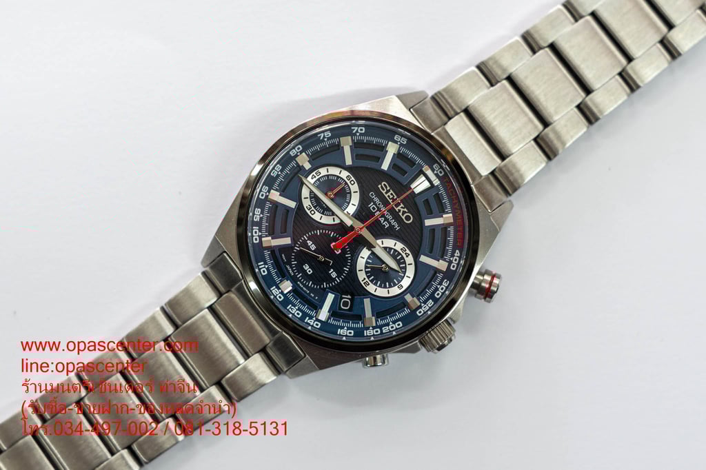 นาฬิกา Seiko SSB407P1 Chronograph Blue Dial Silver Stainless Steel Bracelet Dress Watch มือสอง สภาพใหม่ กล่อง