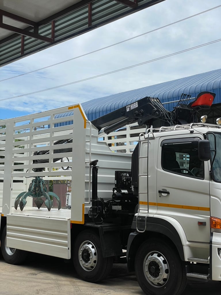 HINO ป้ายแดง รถบรรทุกติดเครนขยุ้ม #QW