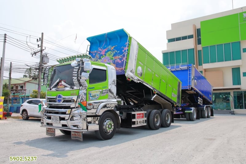 สิบล้อดั้มพ์ HINO FM1A 344 แรง ปี 2566 + หางดั้มพ์ สามเพลา อู่ ส.สมบัติ ปี 2566  (5902,5237)