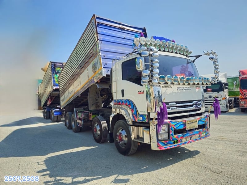 สิบสองล้อดั้ม ISUZU FYH 360 แรง ปี 2556 + หางดั้มพ์ สามคานอู่ ส.สมบัติ ปี 2556 (2507 2508)