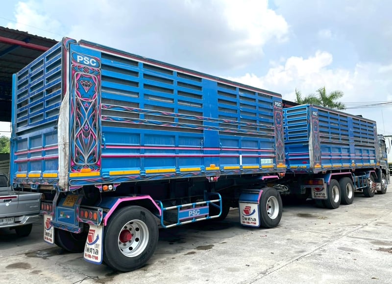 รถบรรทุก 12 ล้อดั้ม น้ำเงิน รับทรัพย์ ISUZU FYH 360 แรง ปี 58 พร้อมลูกพ่วง ดั้ม 2 คาน ปี 43 