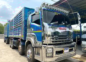 รถบรรทุก 12 ล้อดั้ม น้ำเงิน รับทรัพย์ ISUZU FYH 360 แรง ปี 58 พร้อมลูกพ่วง ดั้ม 2 คาน ปี 43 