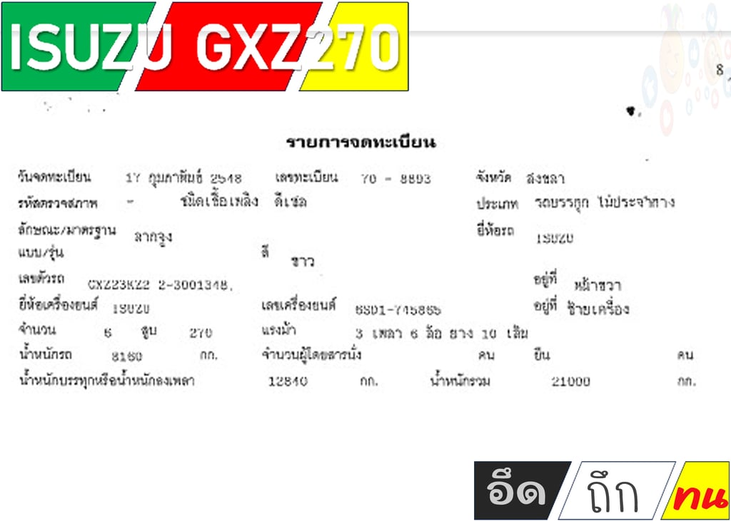 ISUZU GXZ 270แรงม้า รถบรรทุก หัวลาก 10ล้อ หัวลาก เฉพาะหัว