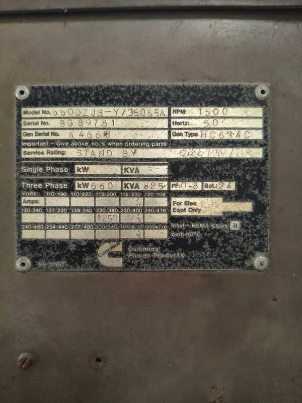 เครื่องปั่นไฟมือสอง 825Kva