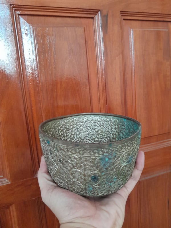 ขันกะไหล่เงิน โบราณ งานมือ เก่าเก็บ ขนาด5.5นิ้ว