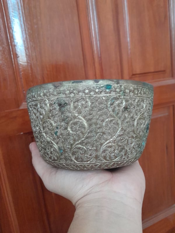 ขันกะไหล่เงิน โบราณ งานมือ เก่าเก็บ ขนาด5.5นิ้ว