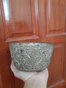 ขันกะไหล่เงิน โบราณ งานมือ เก่าเก็บ ขนาด5.5นิ้ว