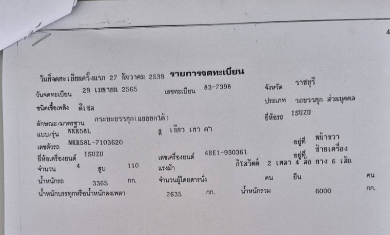 ขายรถ6ล้อดั้ม  isuzu nkr85 ใช้งานดี มีทะเบียน ราคา195,000