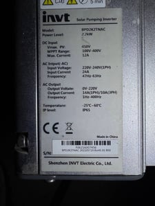 อินเวอร์เตอร์โซล่าเซลล์ ยี่ห้อ INVT รุ่น BPD2K2TNAC  2.2kW  สภาพใหม่เก่าเก็บ ใช้งานได้ปกติ ราคา 10,000 บาทไม่รวมส่ง