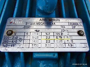 มอเตอร์ ABB ขนาด 3 แรง ใช้ไฟสามเฟส 380V ความเร็วรอบ 1430 รอบต่อนาที เดิมๆ หมุนนิ่ม สภาพสวย พร้อมใช้งาน ราคา 3,300 บาทไม่รวมส่ง มอเตอร์ ABB ขนาด 3 แรง ใช้ไฟสามเฟส 380V ความเร็วรอบ 1430 รอบต่อนาที เดิมๆ หมุนนิ่ม สภาพสวย พร้อมใช้งาน ราคา 3,300 บาทไม่รวมส่ง