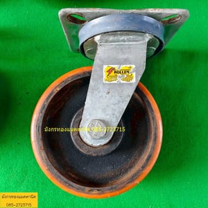 ลูกล้อโพลียูรีเทน ขนาด 6 นิ้ว ล้อหมุน 2 ล้อ โครงล้อหนามาก แข็งแรง รับน้ำหนักได้ดี ยางยังสภาพดี มีรอยการใช้งาน 