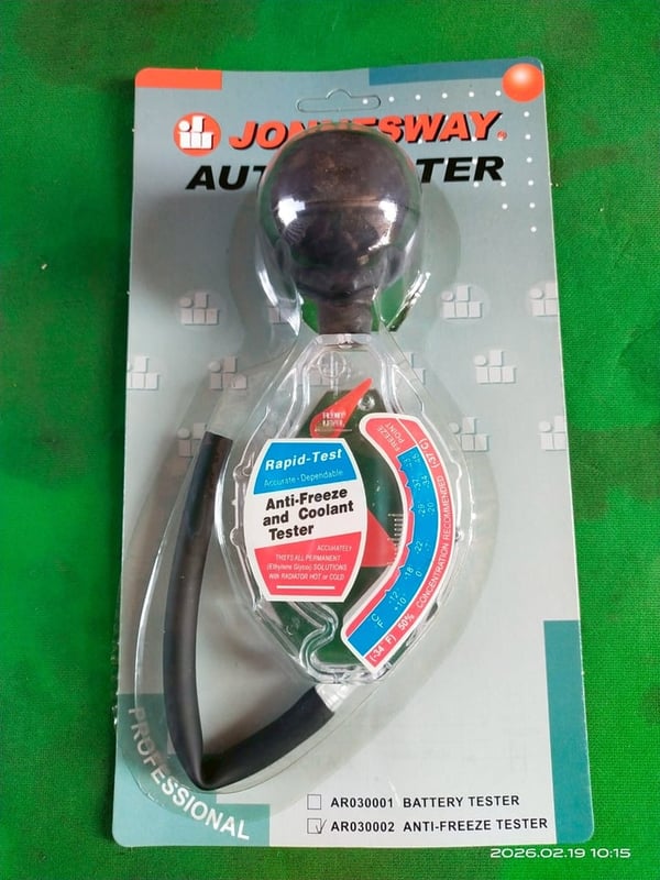 เครื่องทดสอบคุณภาพน้ำยาหล่อเย็นและจุดเยือกแข็ง Jonnesway รุ่น AR030002  ฟังก์ชันการใช้งาน: ใช้สำหรับตรวจสอบประสิทธิภาพของน้ำยาหล่อเย็นและจุดแข็งตัวของน้ำยาในระบบหม้อน้ำ  ของใหม่เก่าเก็บ ขายตามสภาพ อุปกรณ์ครบในกล่อง อันละ 50 บาทไม่รวมส่ง มี 40 อัน