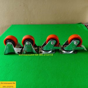 ลูกล้อโพลียูรีเทน ขนาด 4 นิ้ว ล้อหมุนมีเบรก 2 ล้อ โครงล้อหนาปานกลาง แข็งแรง รับน้ำหนักได้ดี ยางยังสภาพดี มีรอยการใช้งาน ชุดละ 600 บาทไม่รวมส่ง มี 1 ชุด