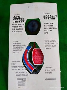 เครื่องทดสอบคุณภาพน้ำยาหล่อเย็นและจุดเยือกแข็ง Jonnesway รุ่น AR030002  ฟังก์ชันการใช้งาน: ใช้สำหรับตรวจสอบประสิทธิภาพของน้ำยาหล่อเย็นและจุดแข็งตัวของน้ำยาในระบบหม้อน้ำ  ของใหม่เก่าเก็บ ขายตามสภาพ อุปกรณ์ครบในกล่อง อันละ 50 บาทไม่รวมส่ง มี 40 อัน