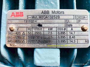 มอเตอร์ ABB ขนาด 10 แรง ใช้ไฟสามเฟส 380V ความเร็วรอบ 2910 รอบต่อนาที เดิมๆ หมุนนิ่ม สภาพดี ใช้งานได้ปกติ ราคา 7,500 บาทไม่รวมส่ง