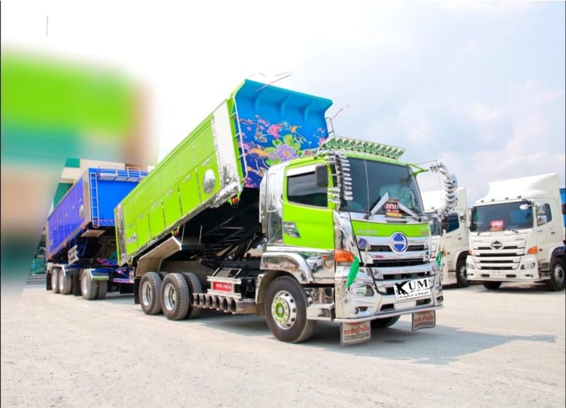 สิบล้อดั้มพ์พ่วงแม่ลูก  HINO FM1A 344 แรง ปี 66 หางดั้มพ์ สามเพลา อู่ ส.สมบัติ ปี 66 (5902 ,5237)