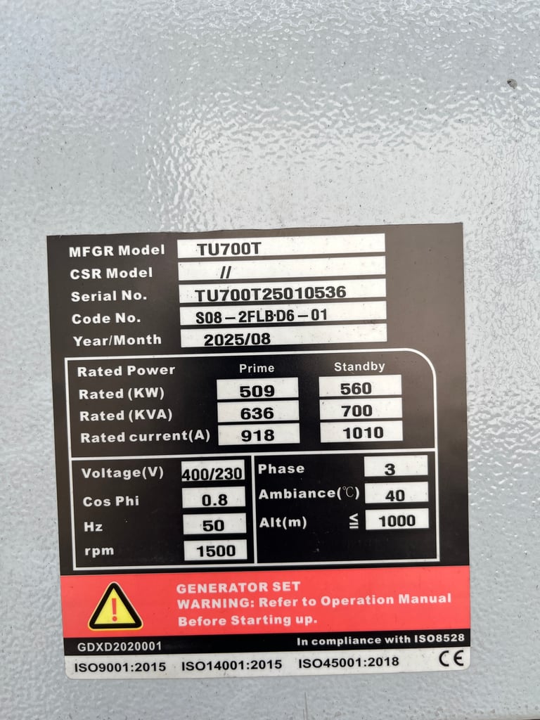 เครื่องปั่นไฟ คัมมิ่น TU700T  ใหม่ 190 ชม