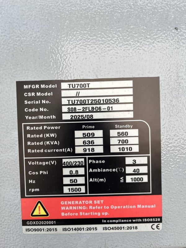 เครื่องปั่นไฟ คัมมิ่น TU700T  ใหม่ 190 ชม