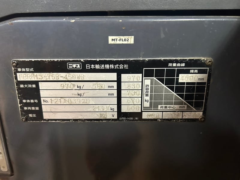 ขายโฟล์คลิฟท์ไฟฟ้า NICHIYU 1.3 ตัน ราคา 79,000 บาท ใช้งานได้ปกติ แบตเตอรี่ใหม่ รับสินค้าหน้างาน